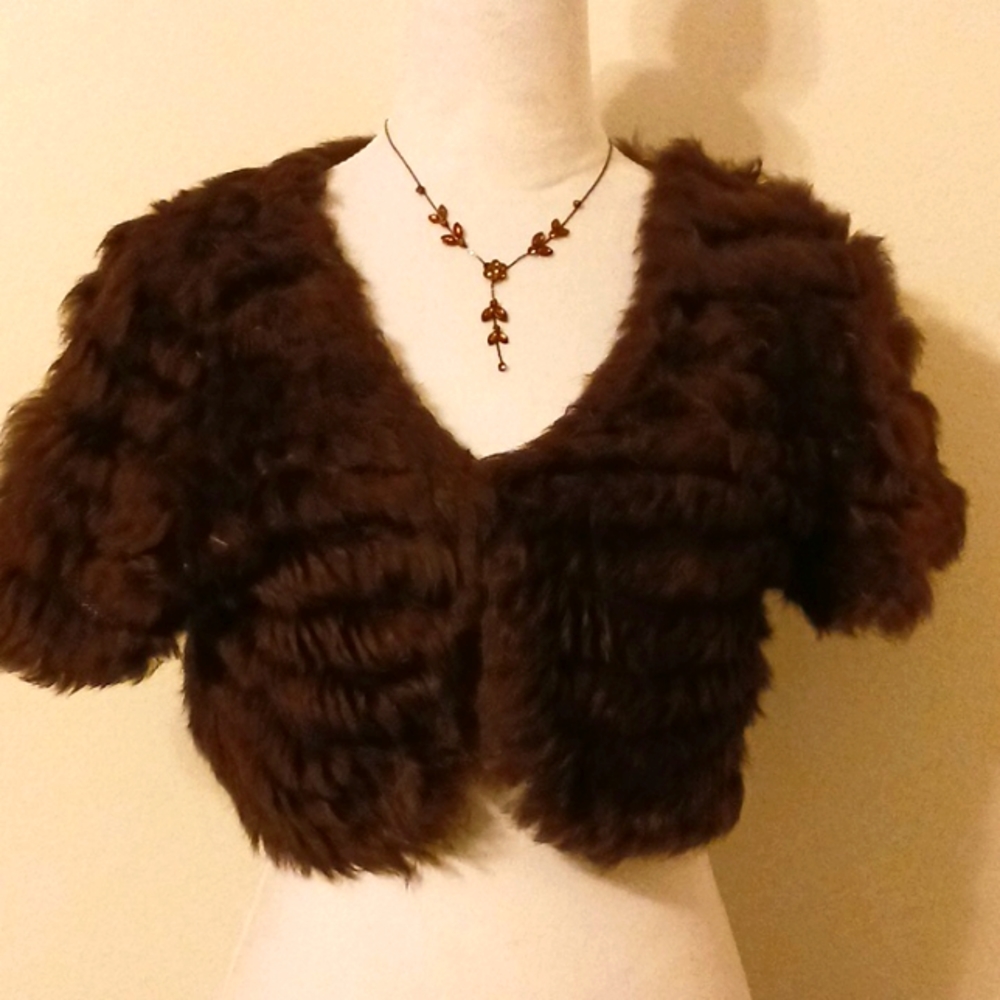 Cejon accessories brown rabbit crop jacket